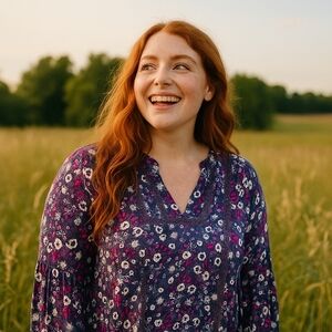 Lane Bryant 18/20 Navy Floral Lace Trim Boho Blouse Plus Boutique Top Cottage